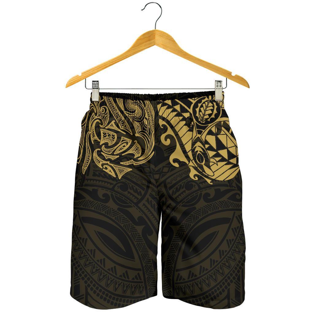 New Zealand All Over Print Men's Shorts, Maori Polynesian Tattoo Gold - Vibe Hoodie Shop