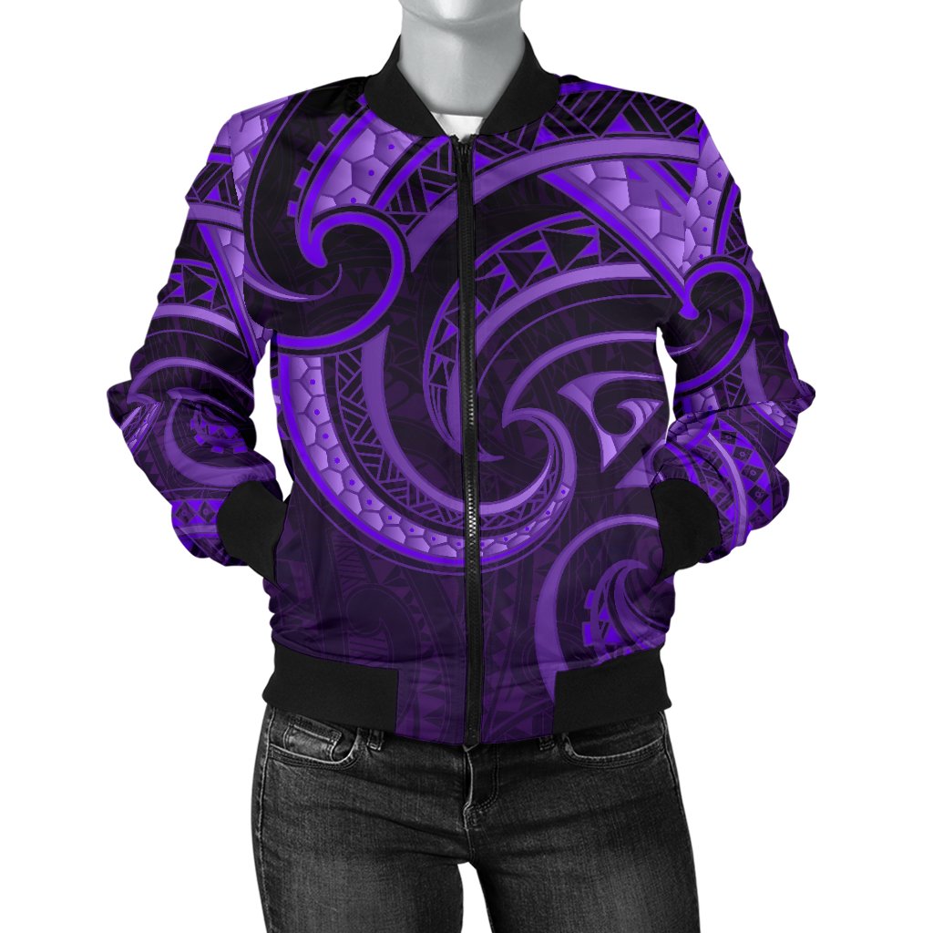 New Zealand Maori Mangopare Women Bomber Jacket Polynesian - Purple - Vibe Hoodie Shop