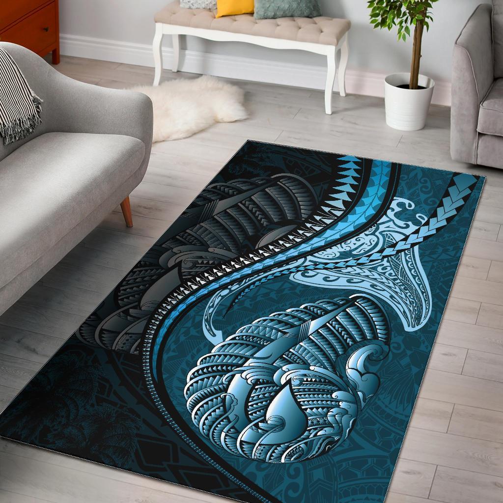 Fish Hook Area Rug Manta Polynesian Light Turquoise - Vibe Hoodie Shop