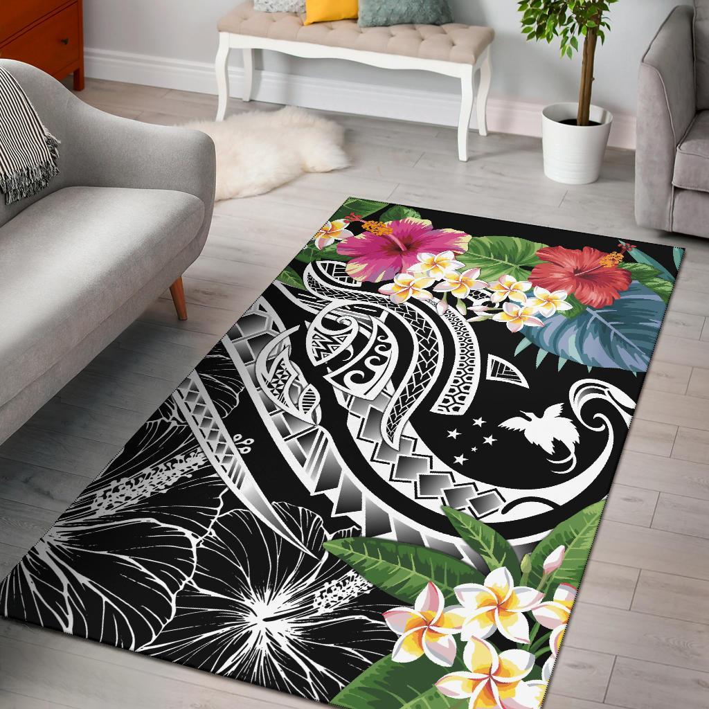 Papua New Guinea Polynesian Area Rug - Summer Plumeria (Black) - Vibe Hoodie Shop