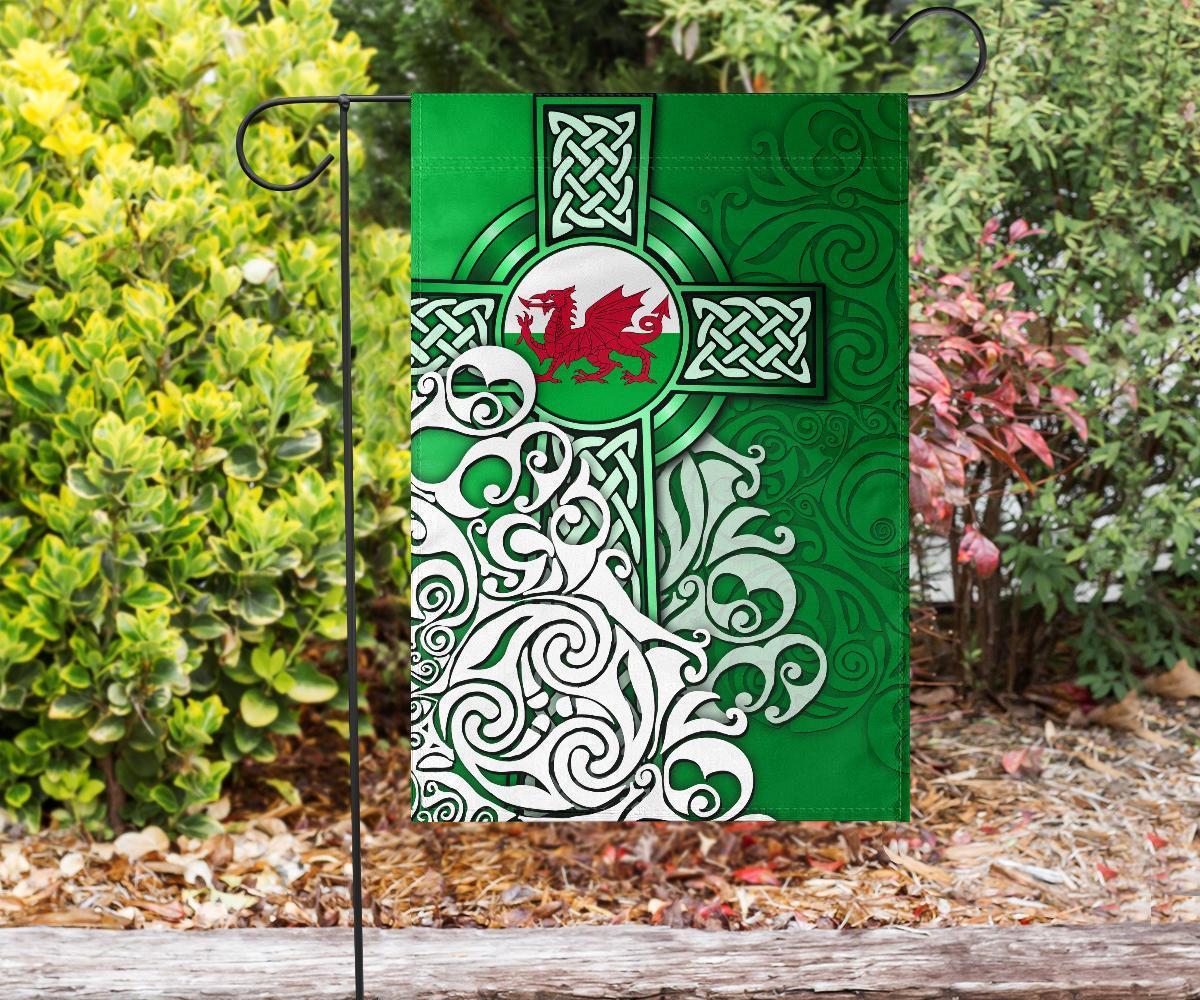 Wales Celtic Flag - Welsh Dragon Flag with Celtic Cross (Green) - Vibe Hoodie Shop