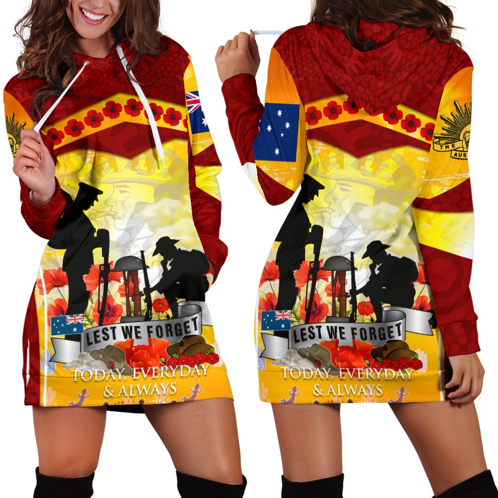 ANZAC Women's Hoodie Dress - Lest We Forget Aboriginal Version - Vibe Hoodie Shop