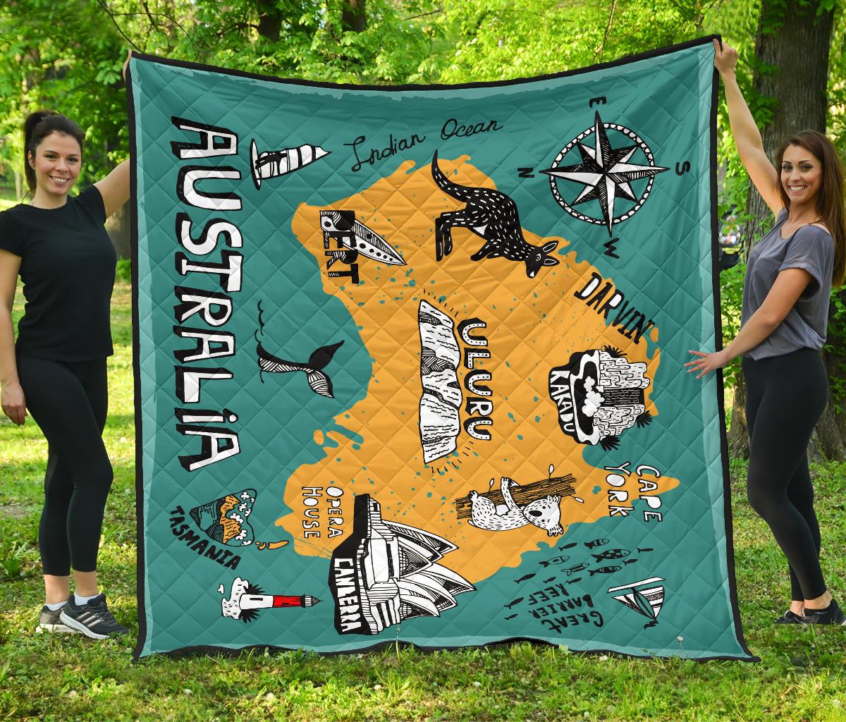 Premium Quilts - Australia Map Coverlets Famous Symbol - Vibe Hoodie Shop