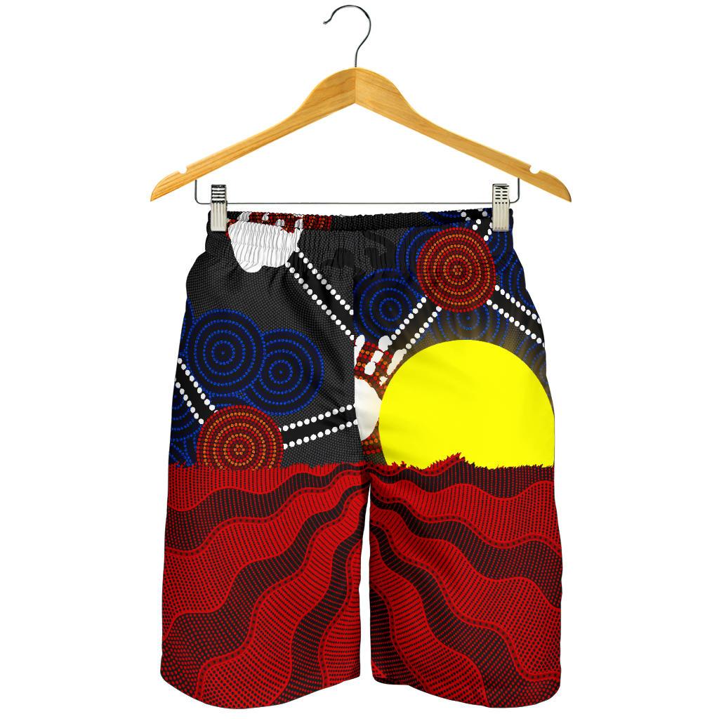 Aboriginal Men's Shorts, Aboriginal Lives Matter Flag Sun Dot Painting - Vibe Hoodie Shop