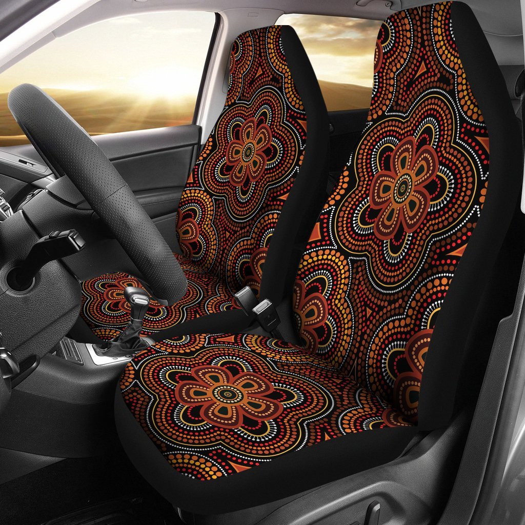 ABoriginal Car Seat Covers - Aboriginal Dot Painting Flowers Style Ver02 - Vibe Hoodie Shop