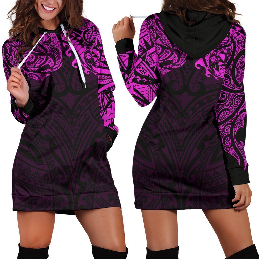 New Zealand Women's Hoodie Dress, Maori Polynesian Tattoo Purple - Vibe Hoodie Shop