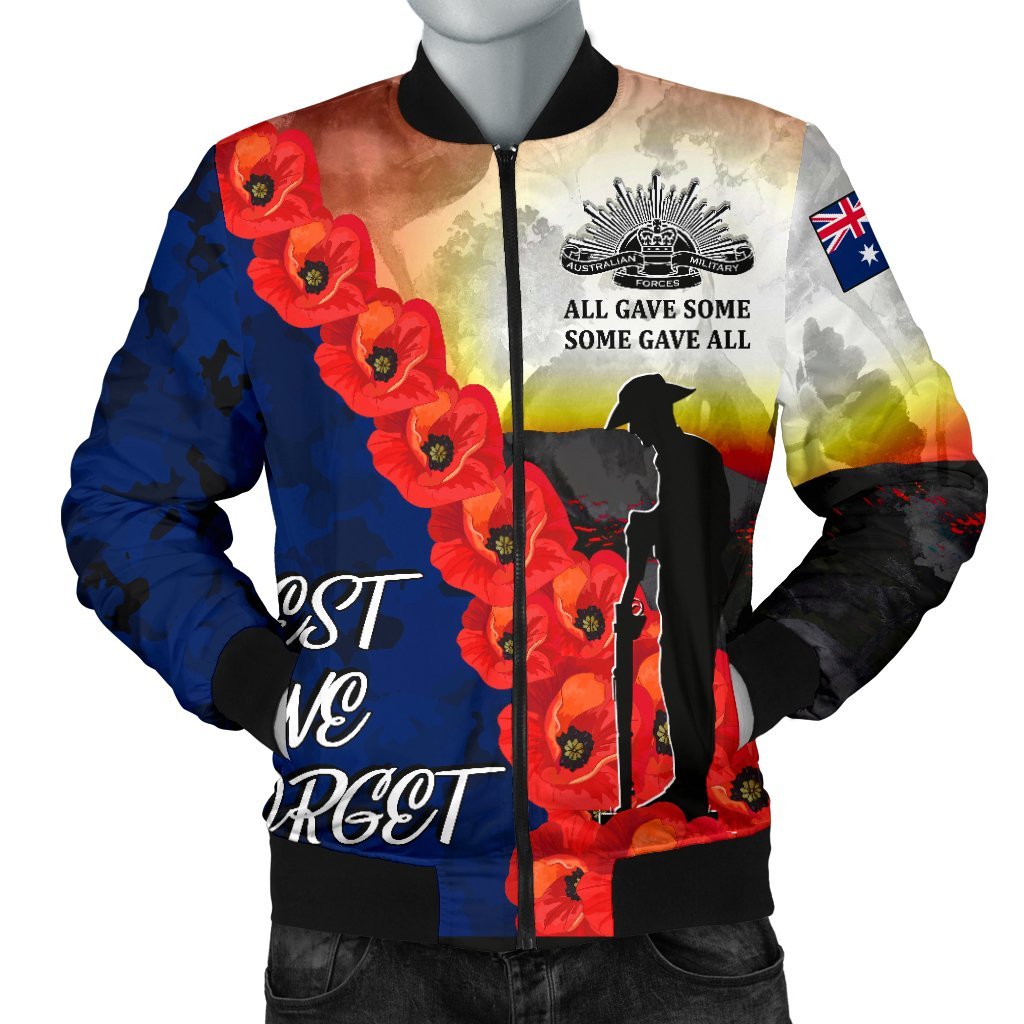 ANZAC Lest We Forget Men's Bomber Jacket - All Gave Some, Some Gave All - - Vibe Hoodie Shop