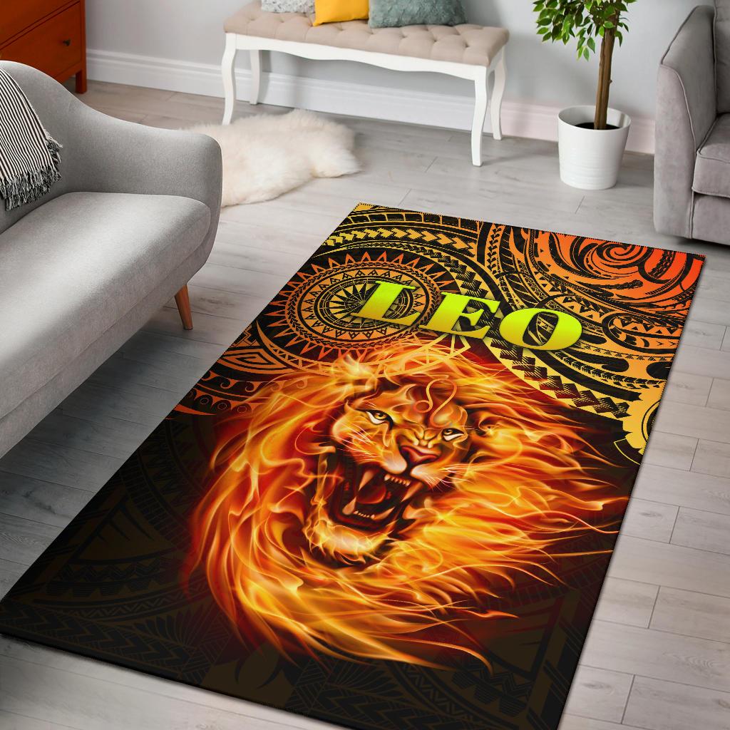 Sun In Leo Zodiac Area Rug Polynesian Tattoo Unique Vibes - Vibe Hoodie Shop