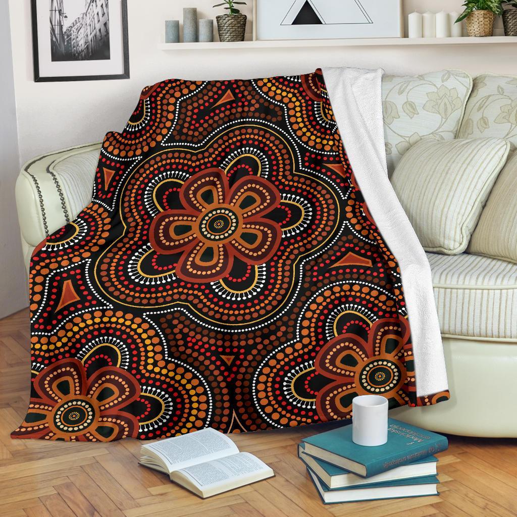 ABoriginal Premium Blanket - Aboriginal Dot Painting Flowers Style Ver02 - Vibe Hoodie Shop