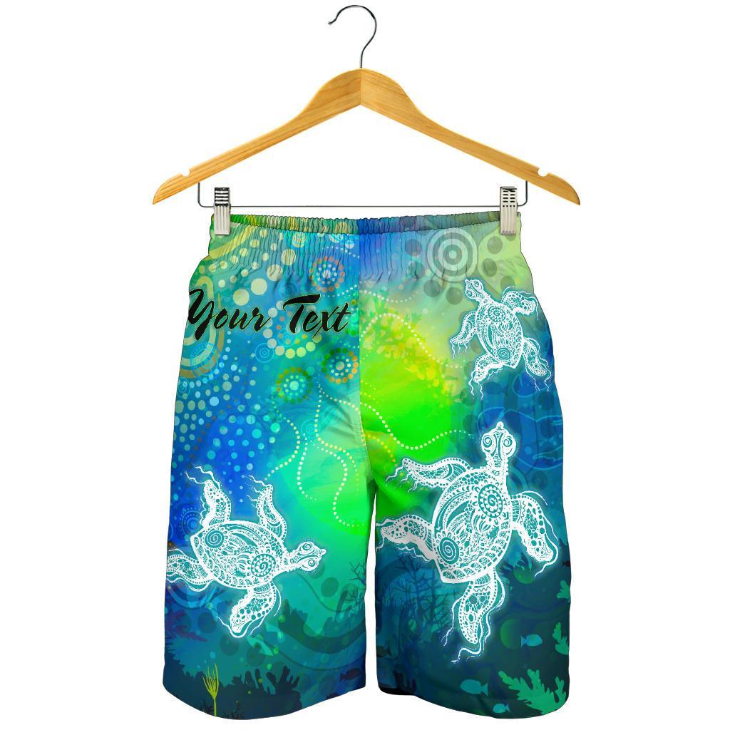 Custom Text Aboriginal Men's Shorts - Indigenous Turtle Ocean Dot Painting Art - Vibe Hoodie Shop