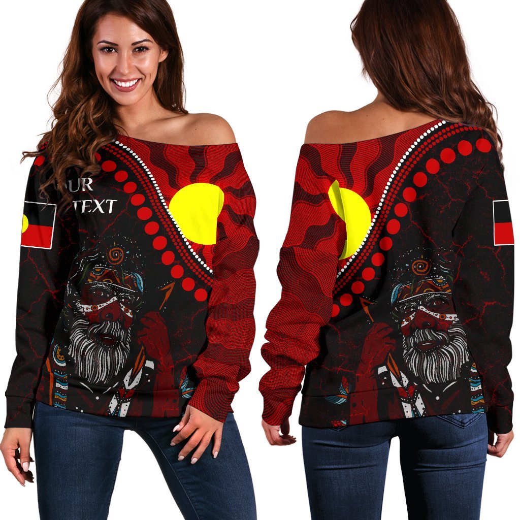 Custom Aboriginal Women's Off Shoulder Sweater - Indigenous People And Sun - Vibe Hoodie Shop