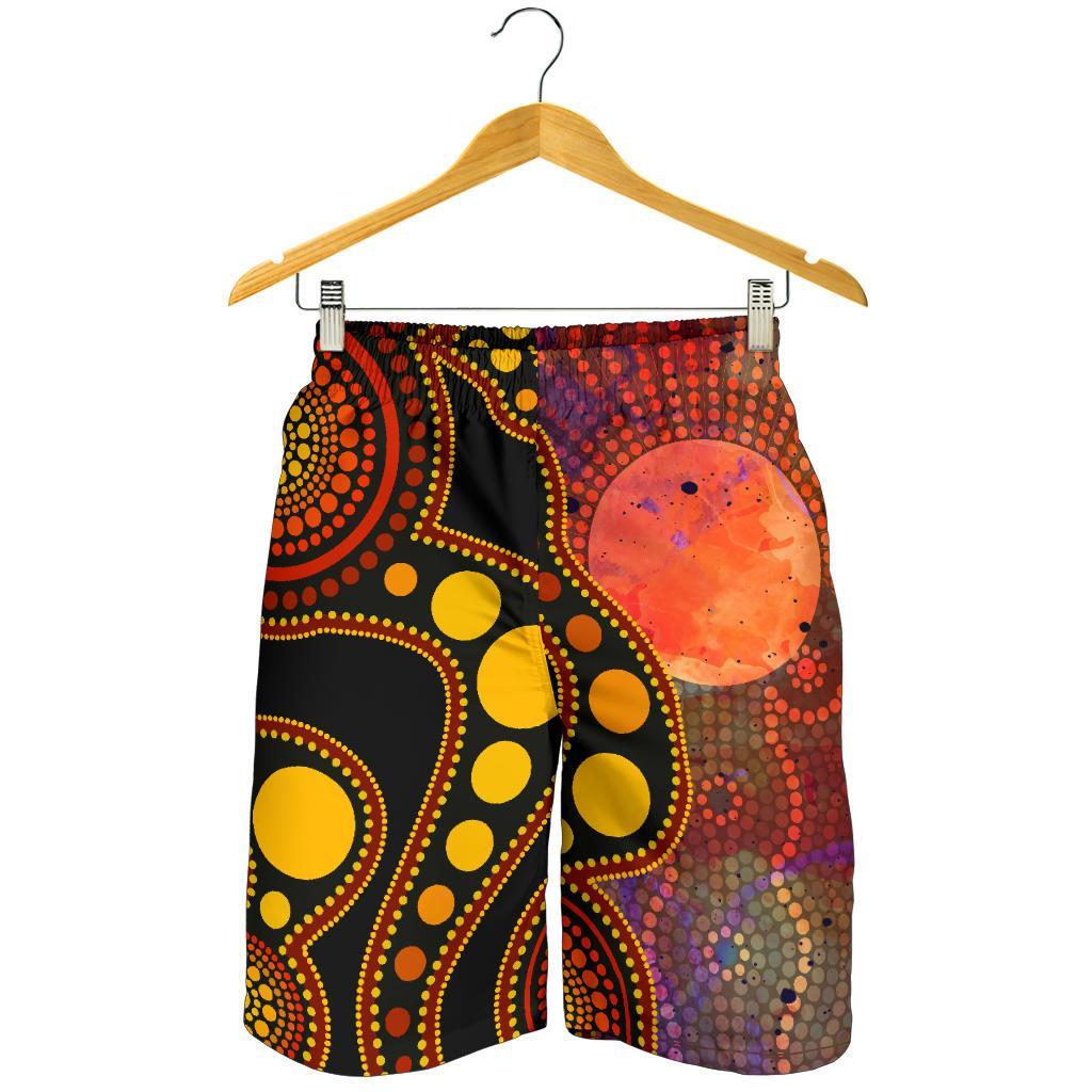 Aboriginal Men's Shorts - Australia Indigenous Flag Circle Dot Painting Art (Golden) - Vibe Hoodie Shop