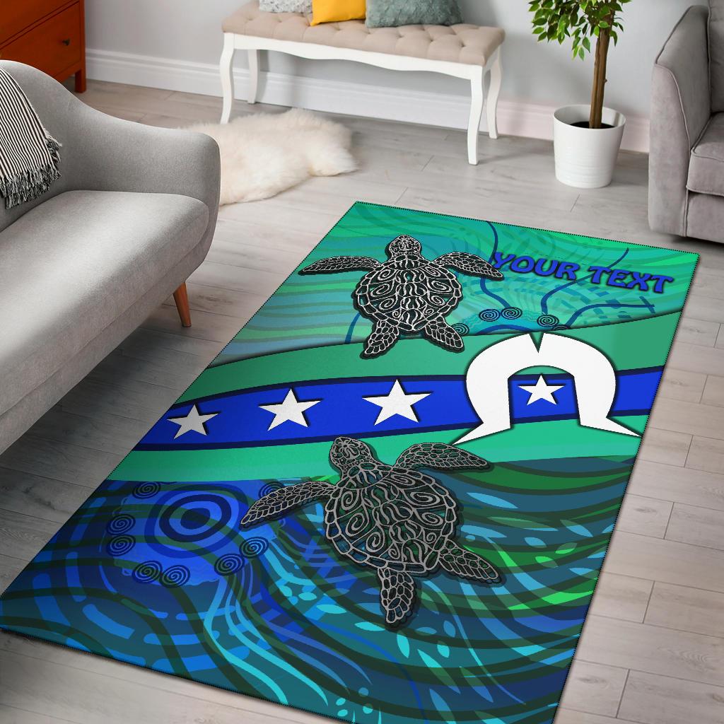 Personalised Area Rug - Torres Strait Flag And Turtle - Vibe Hoodie Shop