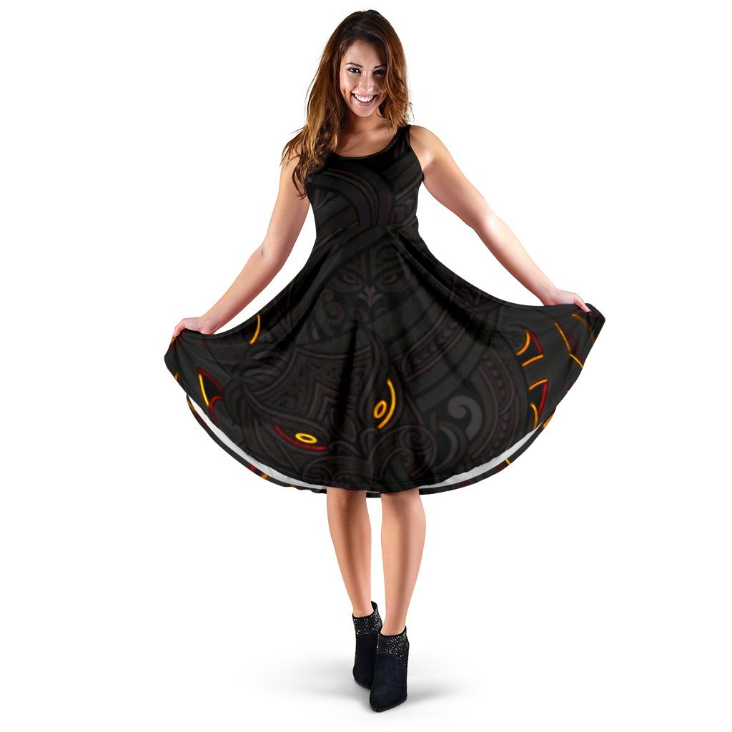 new-zealand-maori-gods-women-midi-dress-tumatauenga-god-of-war-black