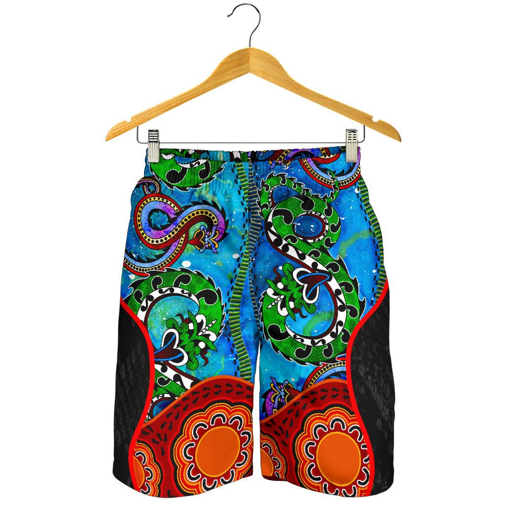 Aboriginal Men's Shorts - Aussie Indigenous Patterns Blue - Vibe Hoodie Shop