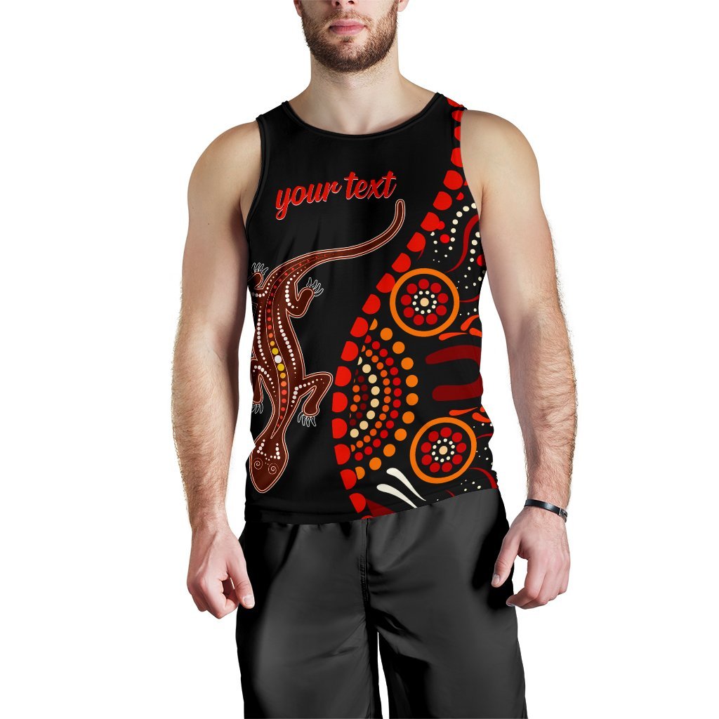 Aboriginal Personalised Men's Tank Top - Aboriginal Lizard With Dot Painting Patterns - Vibe Hoodie Shop