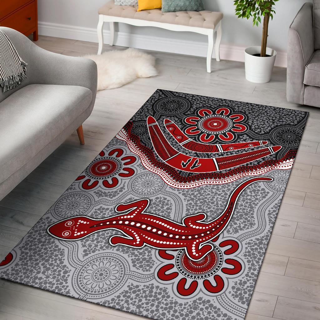 Aboriginal Area Rug - Indigenous Boomerang and Lizard Art - Vibe Hoodie Shop