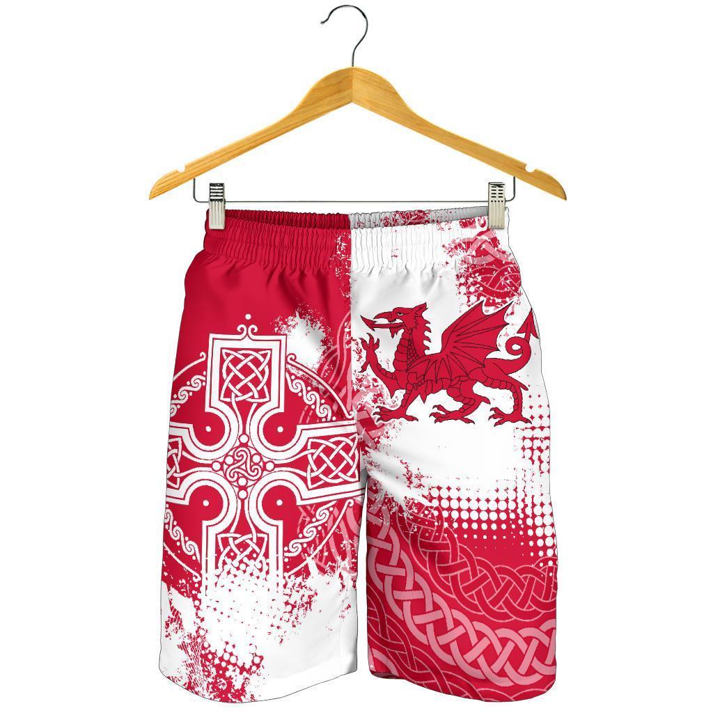 Wales Men's Shorts - Cymru Celtic Cross - Vibe Hoodie Shop