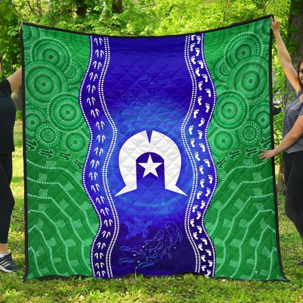 Torres Strait Islanders Premium Quilt - Torres Symbol With Aboriginal Patterns - Vibe Hoodie Shop