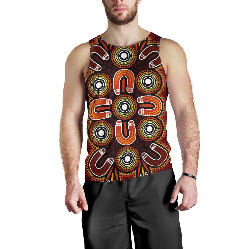 ABoriginal Men's Tank Top - Aboriginal Dot Painting Flowers Style - Vibe Hoodie Shop