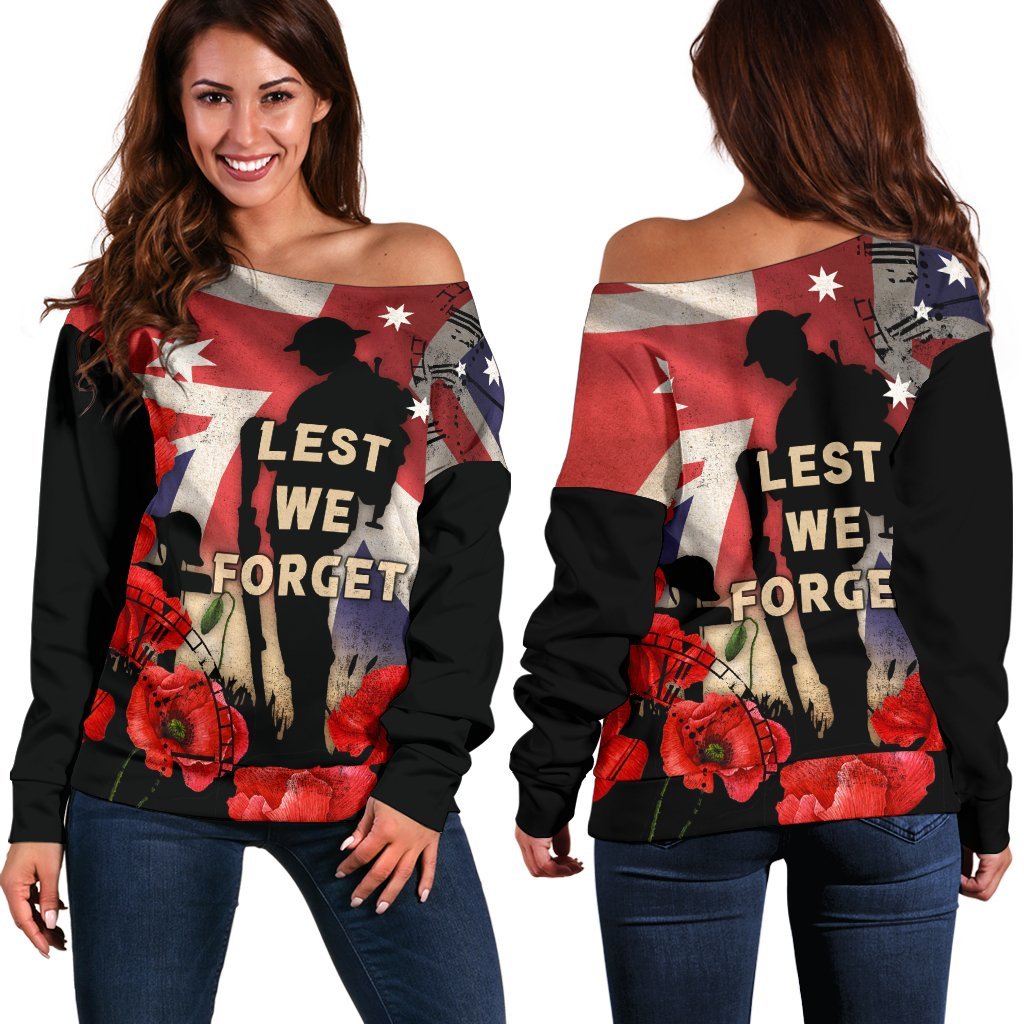 ANZAC Women's Off Shoulder Sweater - A Day We Will Never Forget - Vibe Hoodie Shop