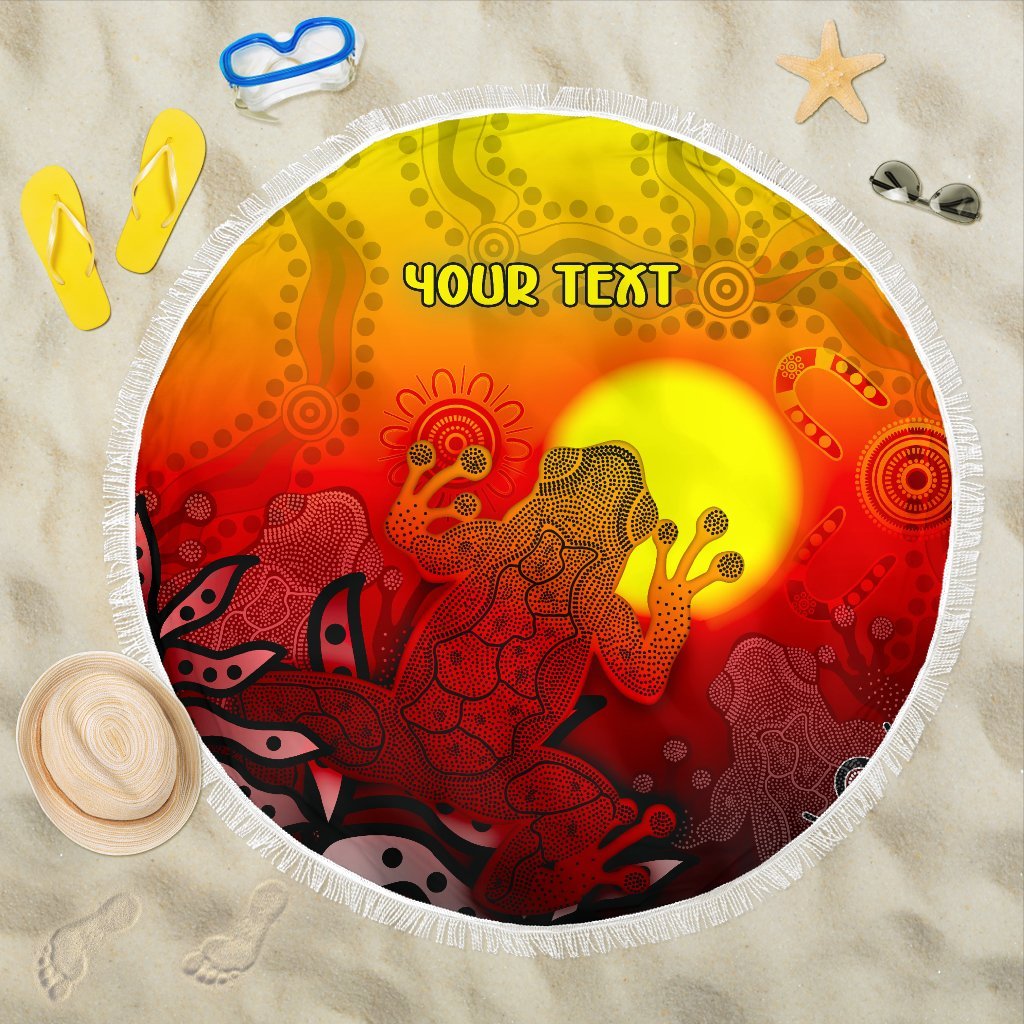 custom-aboriginal-beach-blanket-indigenous-frog-red