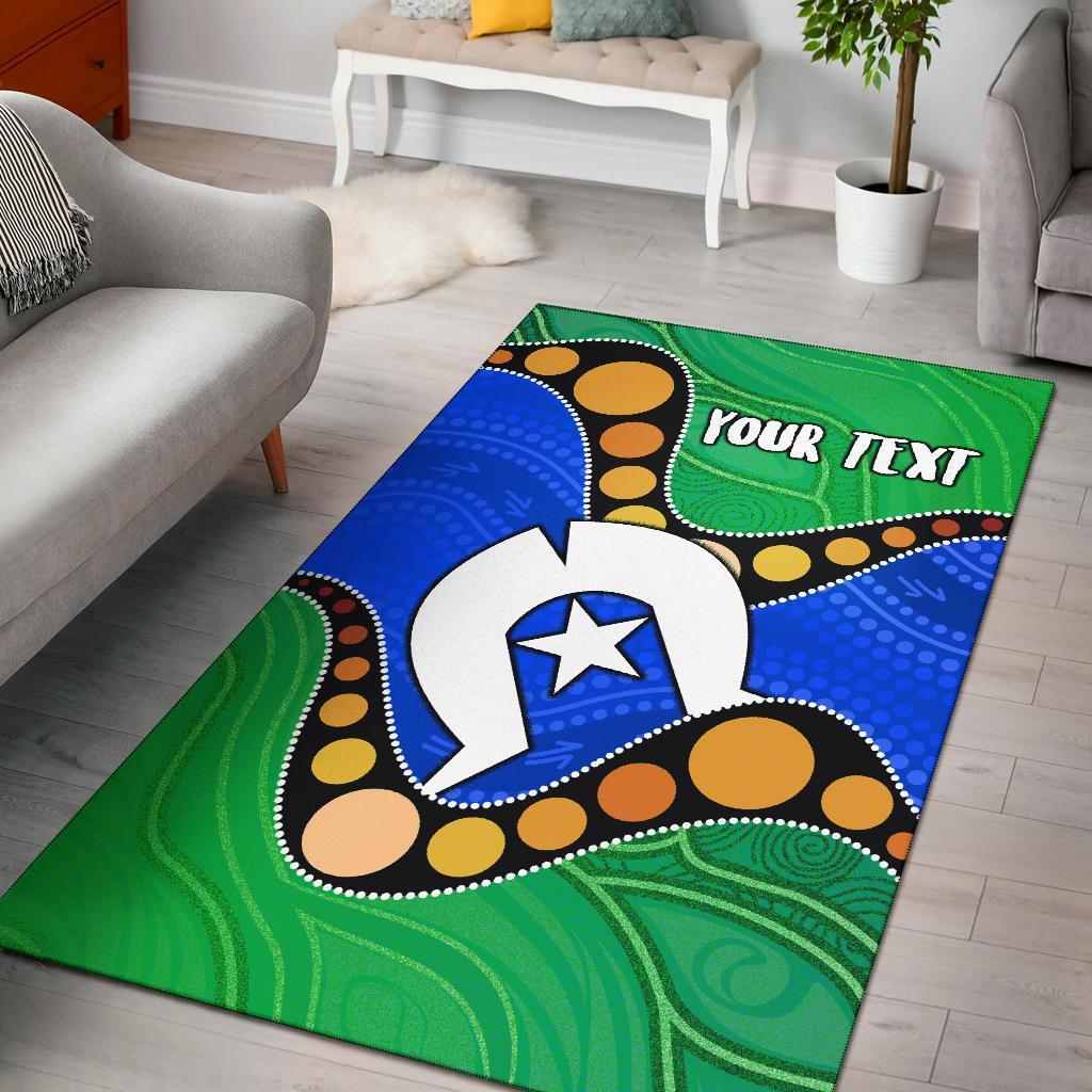 Custom Torres Strait Islands Area Rug - Flag with Aboriginal Patterns - Vibe Hoodie Shop