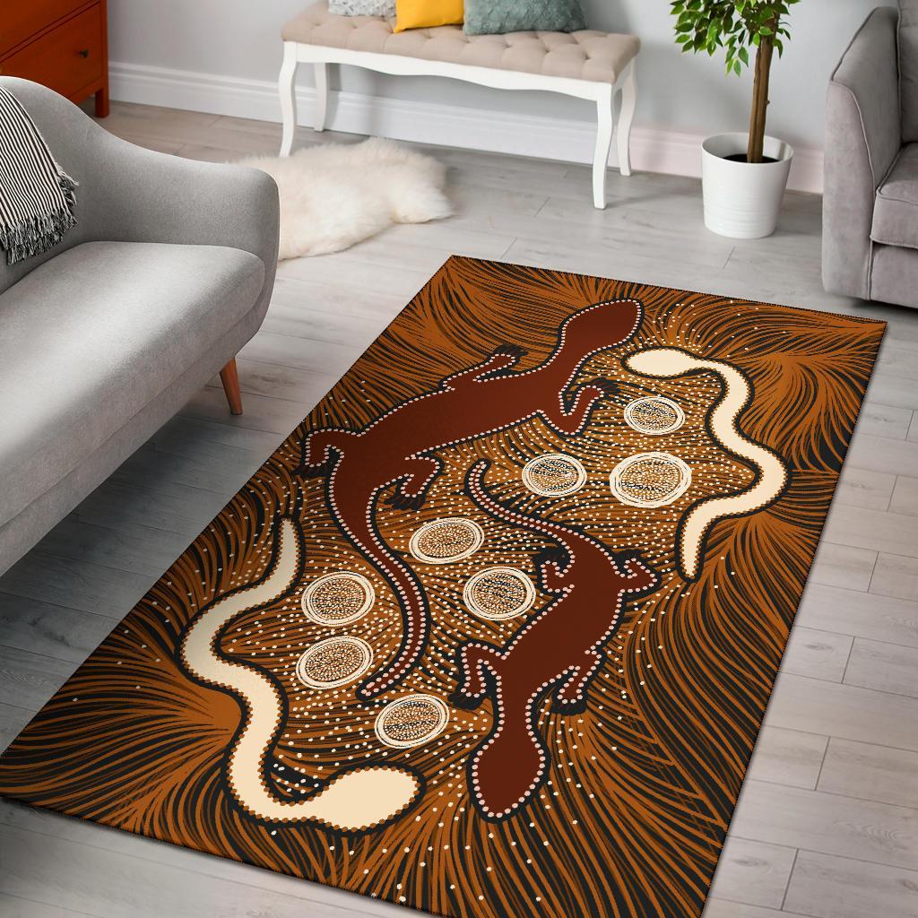 Aboriginal Area Rug - Indigenous Brown Lizard and White Snake - Vibe Hoodie Shop