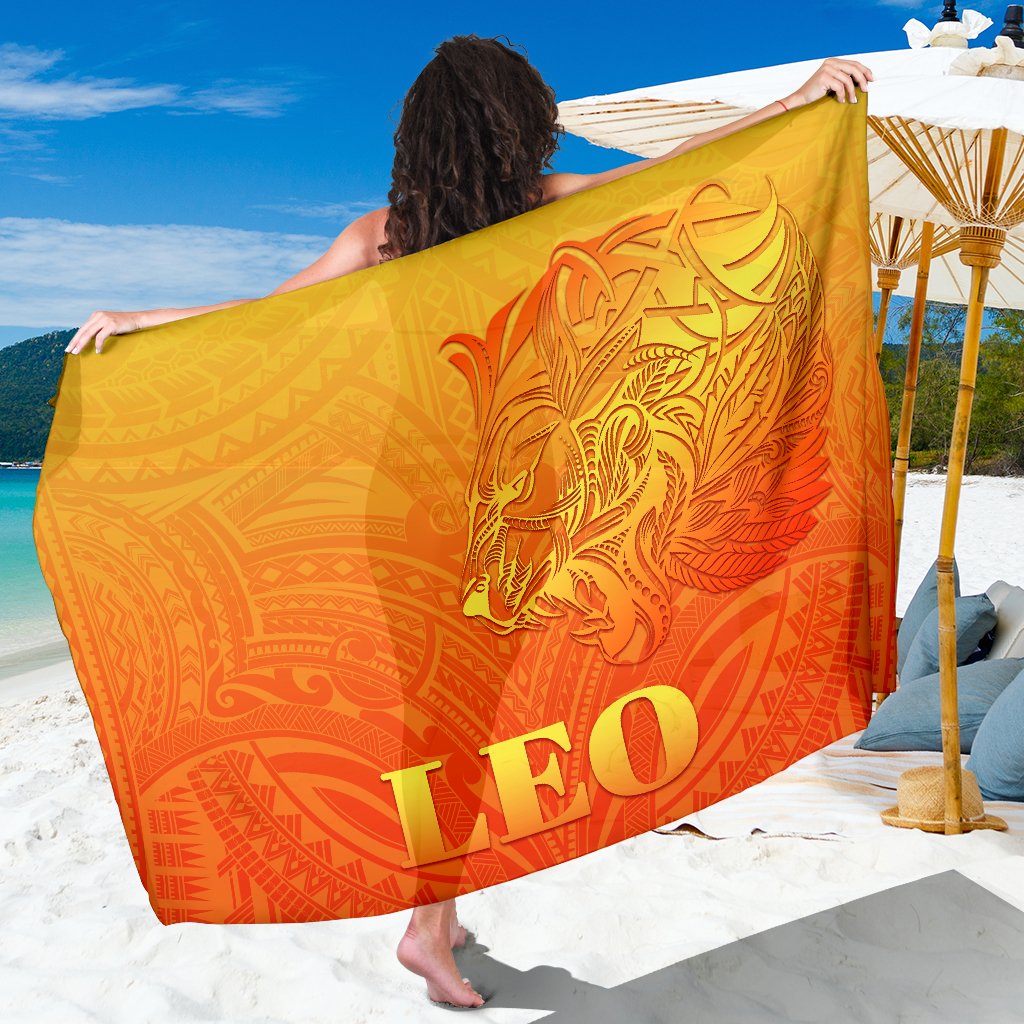 Sun In Leo Zodiac Sarong Polynesian Tattoo Simple - Orange - Vibe Hoodie Shop