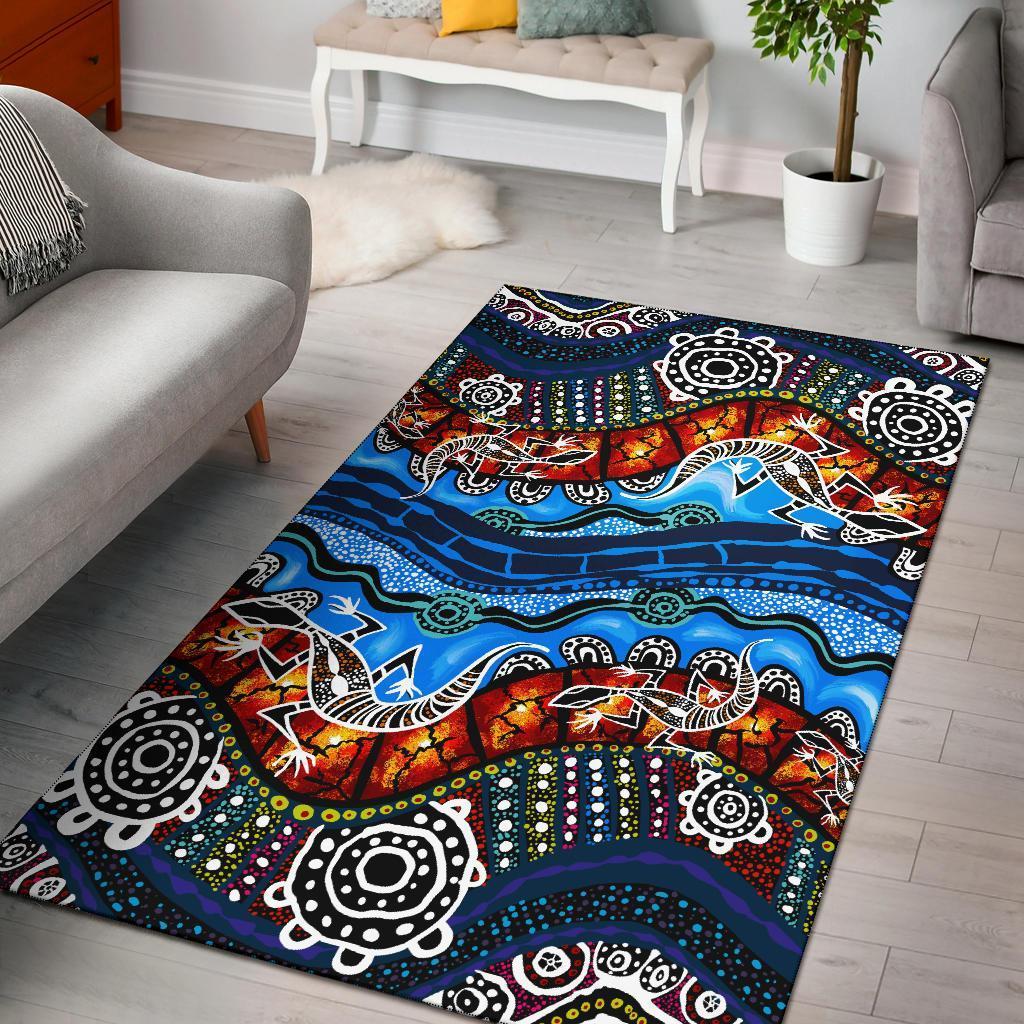 Vibe Hoodie Area Rug - Aboriginal Lizard Dot Painting Blue Wave - RLT20 - Vibe Hoodie Shop