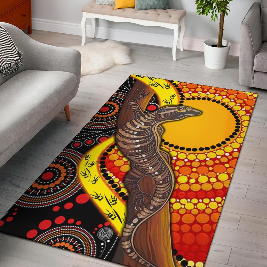 Area Rug - Australian Aboriginal Dot Painting Sun and Lizard - Vibe Hoodie Shop