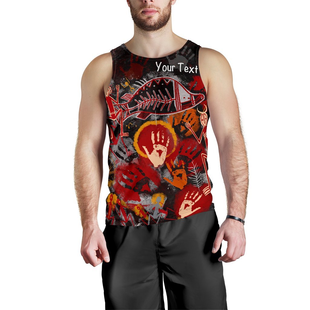 Custom Aboriginal Men's Tank Top - Indigenous Fish Hand Art - Vibe Hoodie Shop