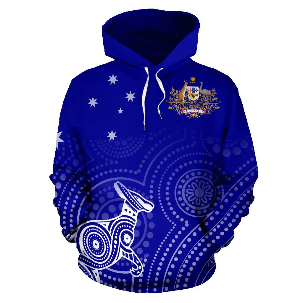 Aboriginal Hoodie, Kangaroo Dot Painting Australian Coat Of Arms - Vibe Hoodie Shop