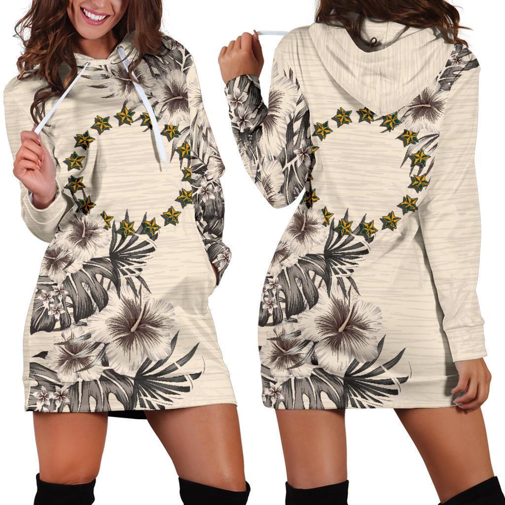 Cook Islands Hoodie Dress - The Beige Hibiscus - Vibe Hoodie Shop