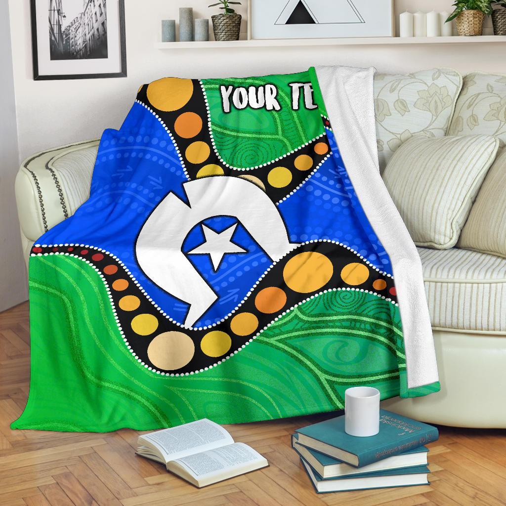 Custom Torres Strait Islands Premium Blanket - Flag with Aboriginal Patterns - Vibe Hoodie Shop