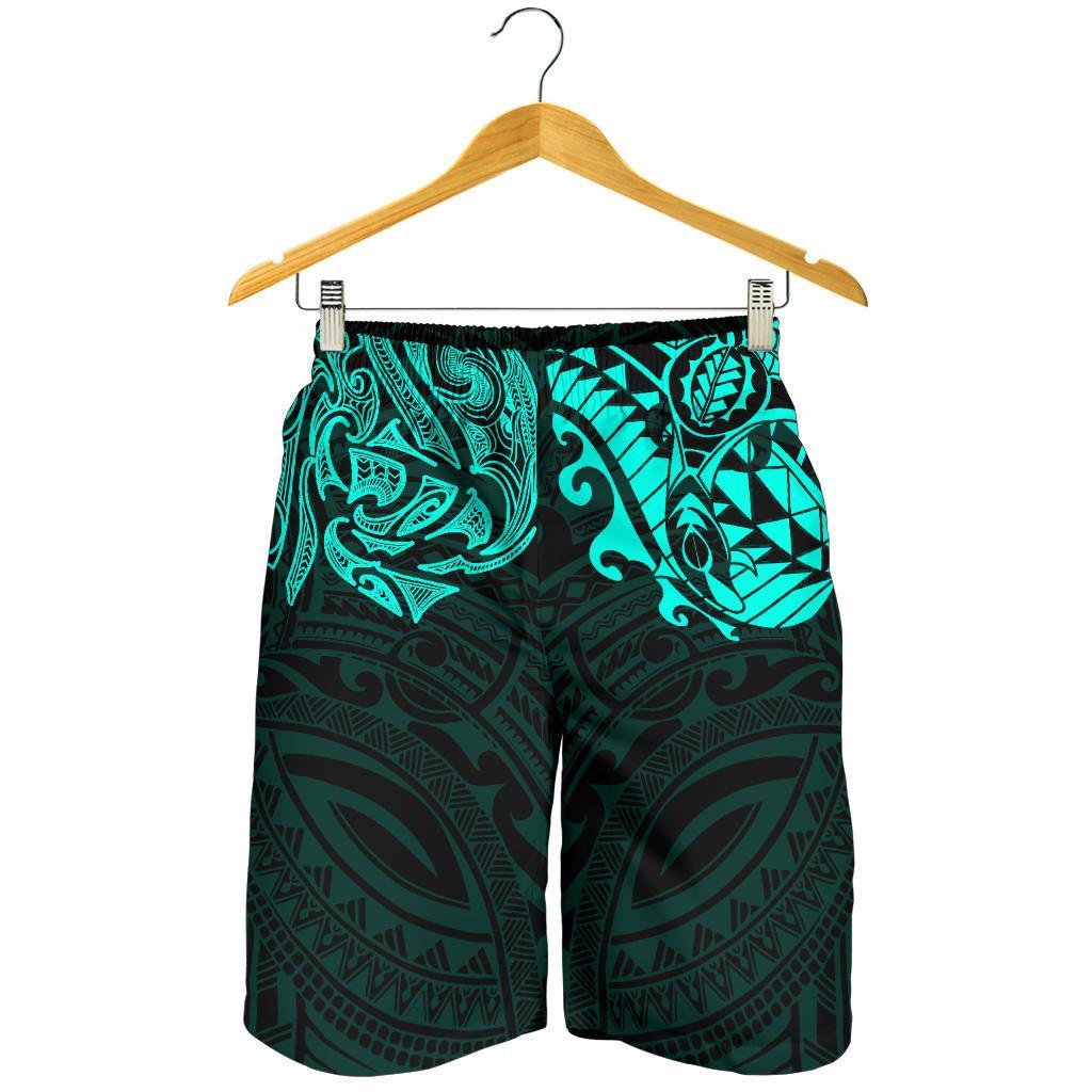 New Zealand All Over Print Men's Shorts, Maori Polynesian Tattoo Turquoise - Vibe Hoodie Shop