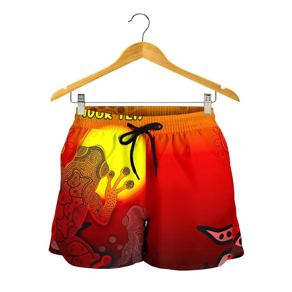 custom-aboriginal-womens-shorts-indigenous-frog-red