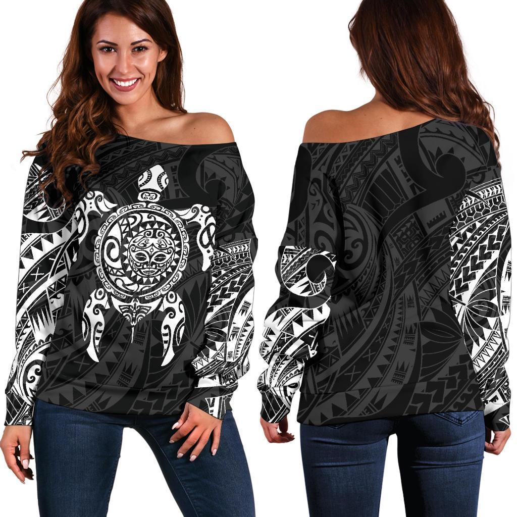 New Zealand Off Shoulder Sweater, Maori Turtle Tattoo Golf Shirts - White - Vibe Hoodie Shop