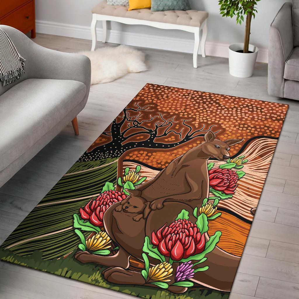 Aboriginal Area Rug - Kangaroo With Indigenous Tree - Vibe Hoodie Shop