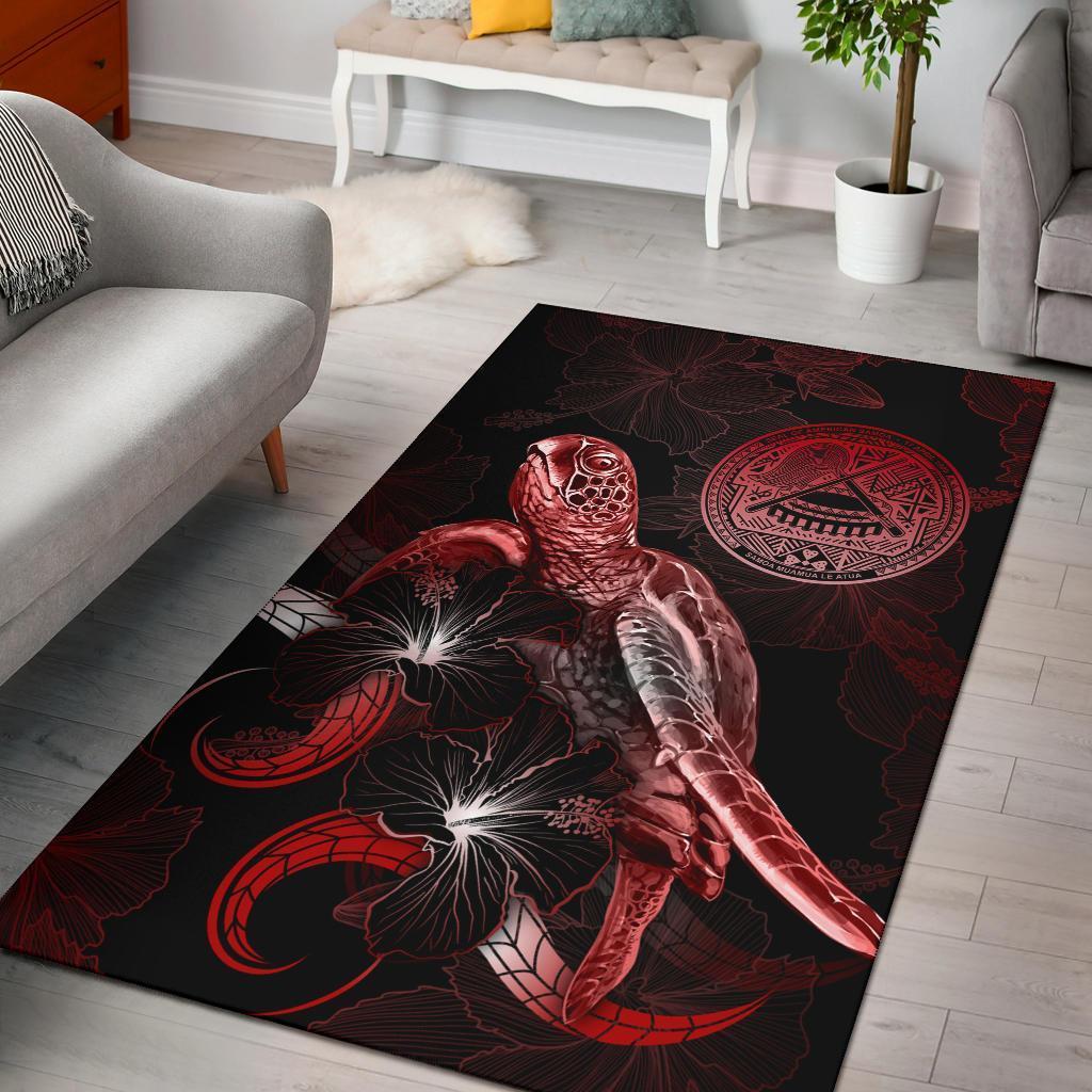 American Samoa Polynesian Area Rugs - Turtle With Blooming Hibiscus Red - Vibe Hoodie Shop