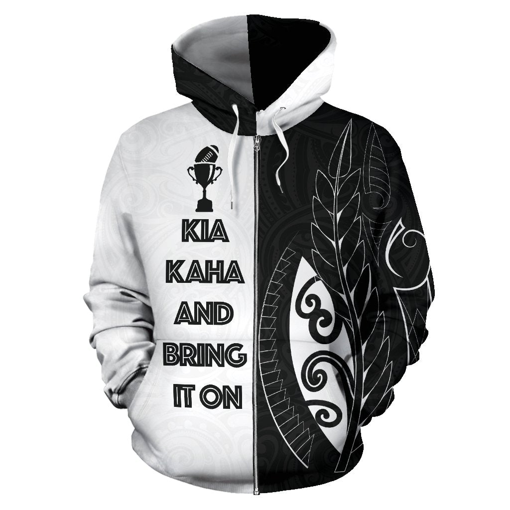 New Zealand Rugby Hoodie, Kia Kaha And Bring It On Zip Up Hoodie - Vibe Hoodie Shop