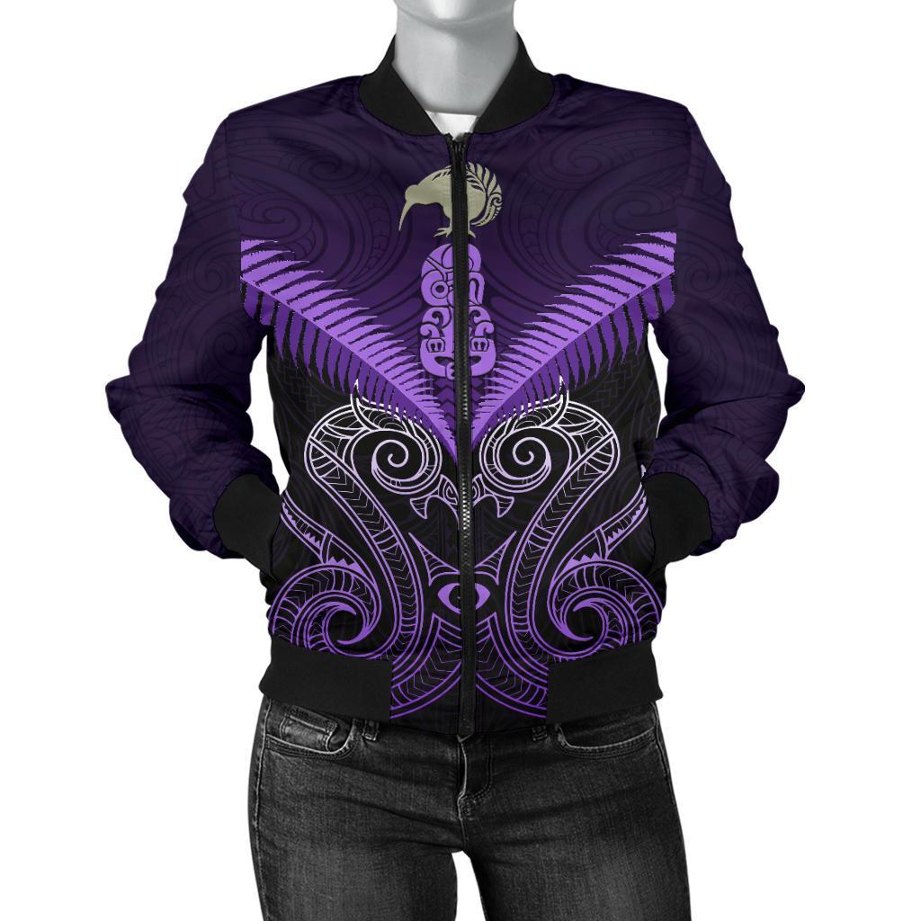 Maori Manaia New Zealand Women Bomber Jacket Purple - Vibe Hoodie Shop