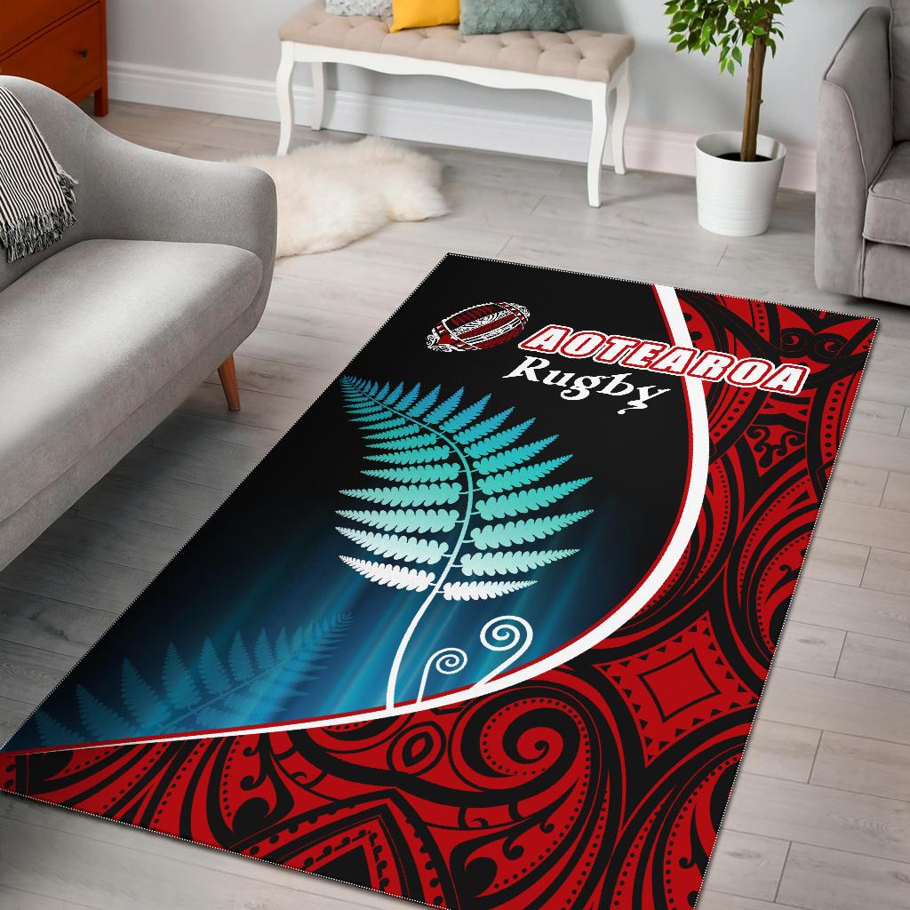 Aotearoa Rugby Black Maori Area Rug Kiwi and Silver Fern New Zealand - Vibe Hoodie Shop