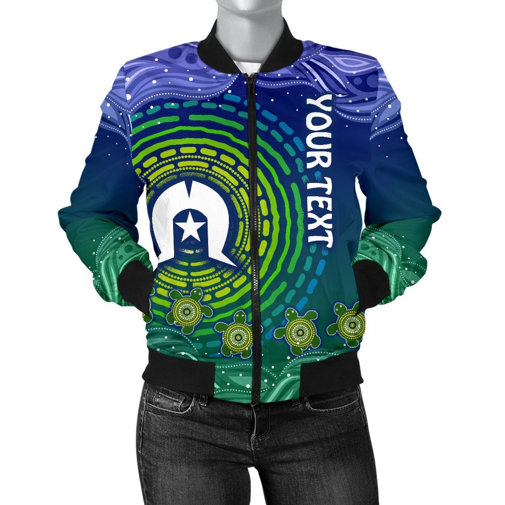 Custom Text Torres Strait Islanders Women's Bomber jacket - Aboriginal Turtle - Vibe Hoodie Shop