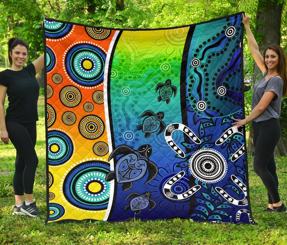 Aboriginal Premium Quilt - Indigenous Turtle Dot Painting Art - Vibe Hoodie Shop