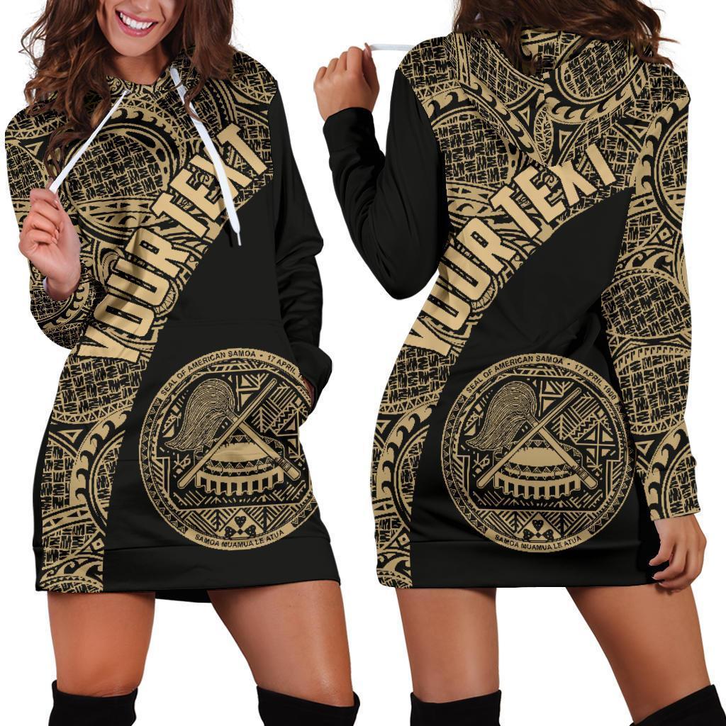 American Samoa Women's Hoodie Dress Coat Of Arms Polynesian Wave Gold (Custom) - Vibe Hoodie Shop