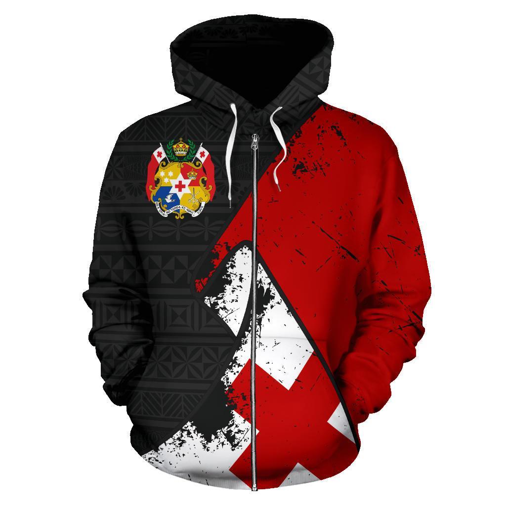 Tonga Special Grunge Flag Zip - Up Hoodie - Vibe Hoodie Shop