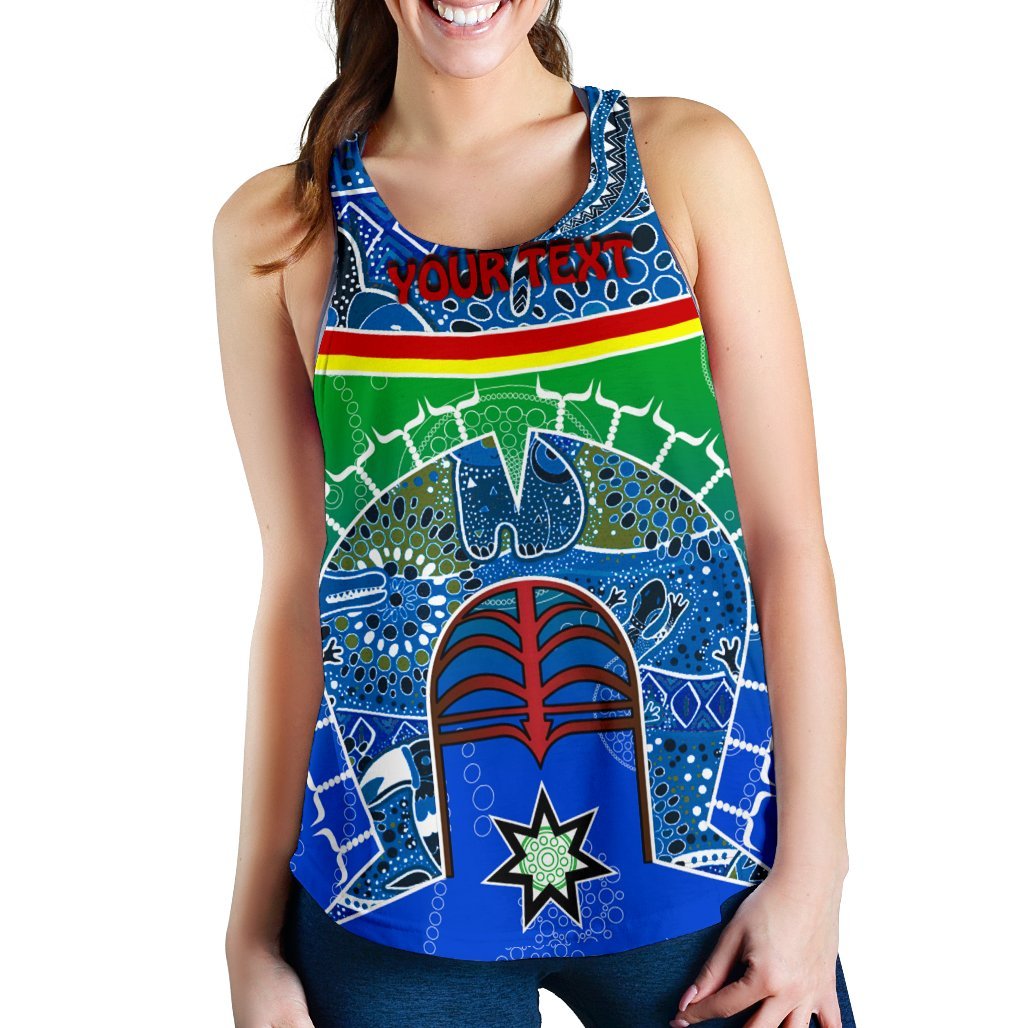 Personalised Women's Racerback Tank - Torres Strait Symbol With Aboriginal Patterns - Vibe Hoodie Shop