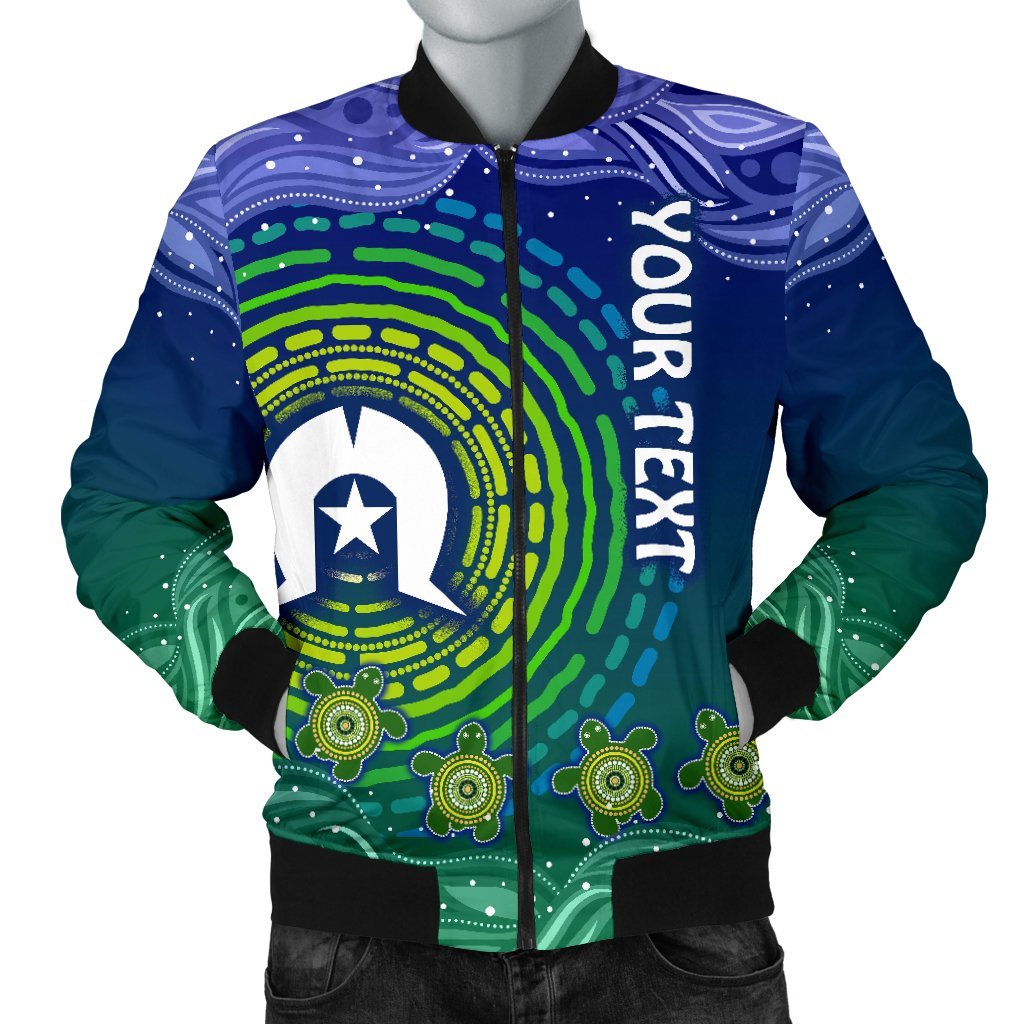 Custom Text Torres Strait Islanders Men's Bomber Jacket - Aboriginal Turtle - Vibe Hoodie Shop