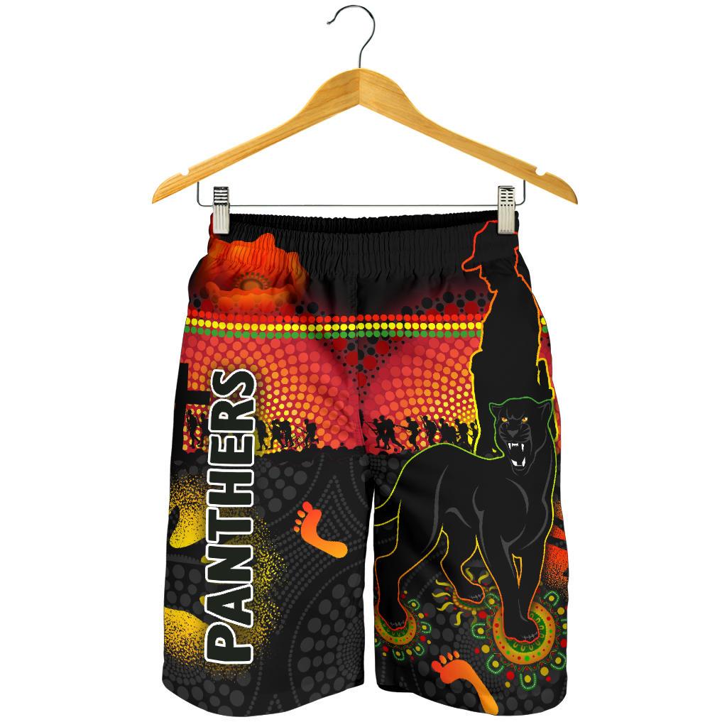 Penrith Men Shorts Indigenous Panthers ANZAC Day Lest We Forget - Vibe Hoodie Shop